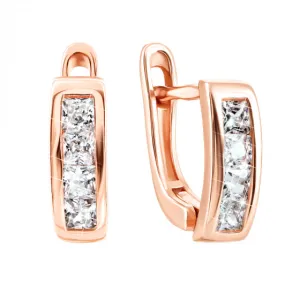 Срібні сережки з англійським замком в позолоті з білими фіанітами