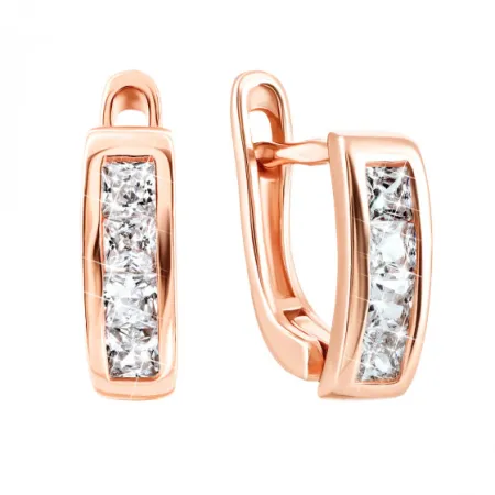 Срібні сережки з англійським замком в позолоті з білими фіанітами