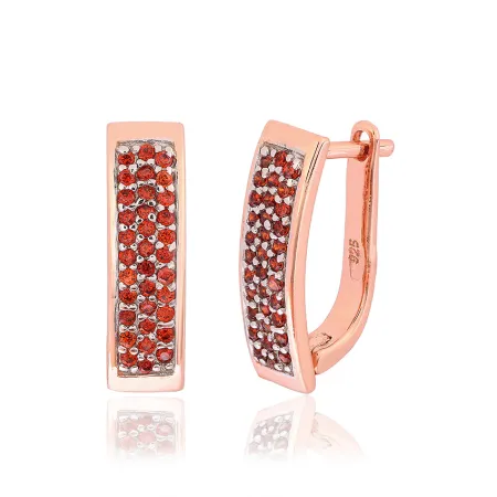 Срібні сережки в позолоті з червоними фіанітами