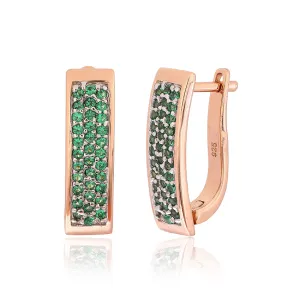 Срібні сережки в позолоті зі смарагдовими фіанітами