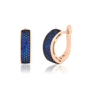 Срібні сережки в позолоті з синіми фіанітами та англійською застібкою