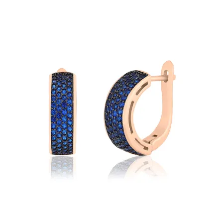 Срібні сережки в позолоті з синіми фіанітами та англійською застібкою