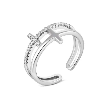 Серебряное кольцо ярусное с фианитами Геометрия