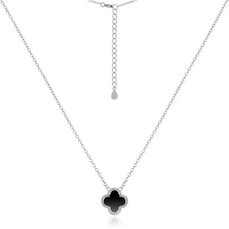 Срібне кольє конюшина з оніксом