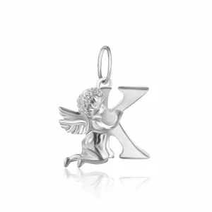 Серебряная подвеска с ангелом буква К