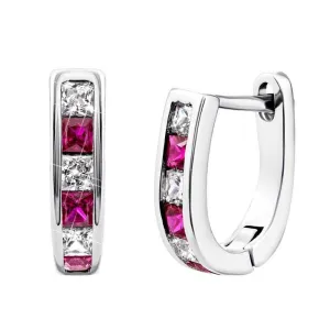 Срібні сережки з білими та рожевими фіанітами