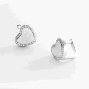 Срібні сережки серця на англійській застібці з білими фіанітами