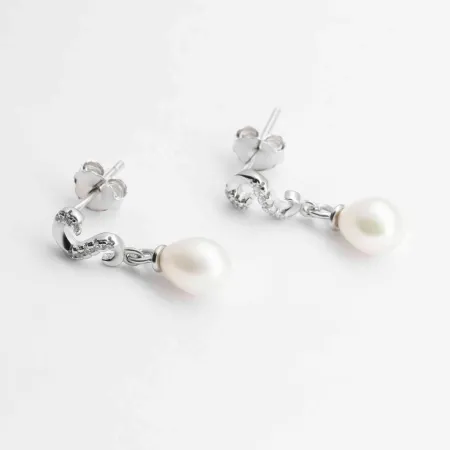 Срібні сережки пусети з перлинами і фіанітами