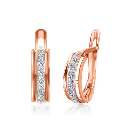 Срібні сережки покриті родієм і позолотою з фіанітами