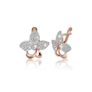 Серебряные серьги лепестки покрытые позолотой с фианитами