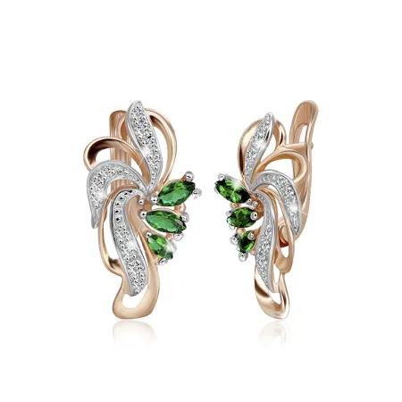 Серебряные серьги покрытые позолотой с разноцветными фианитами