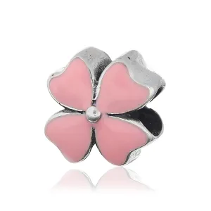 Срібний шарм конюшина з рожевої емалі