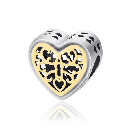 Серебряная бусина-шарм Сердце на замке